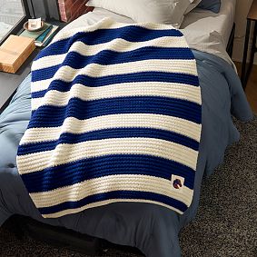 College Cable-Knit Stripe Throw Blanket